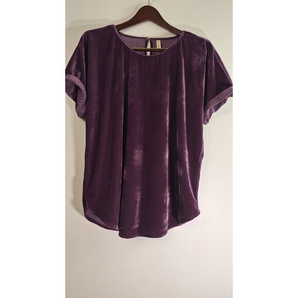 WISHLIST Purple Velour Roll Sleeve Top Women Large Boho Coquette Hippie Casual - Picture 1 of 8
